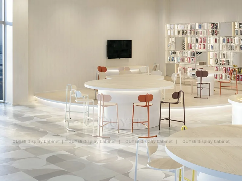 White And Wood Tone Phone Store Display Fixture - Image 11
