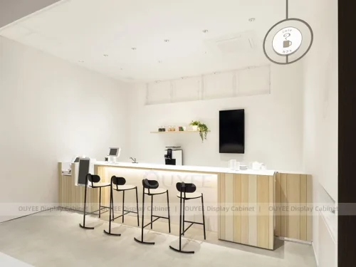 White And Wood Tone Phone Store Display Fixture