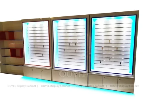 White And Wood Tone Phone Store Display Fixture