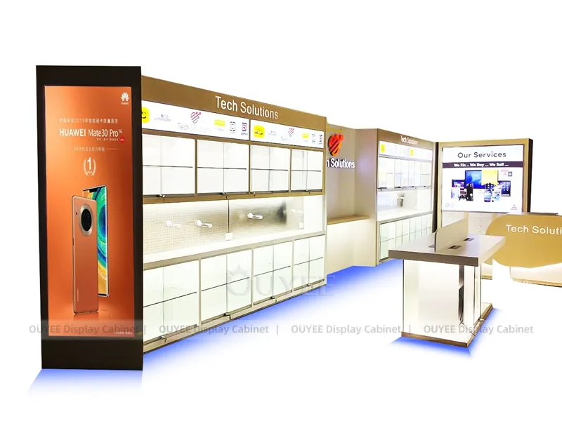 White And Wood Tone Phone Store Display Fixture - Image 2