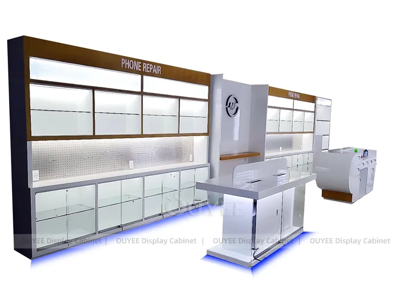 White And Wood Tone Phone Store Display Fixture - Image 3