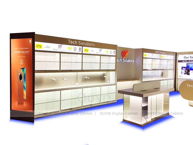 White And Wood Tone Phone Store Display Fixture - Image 6