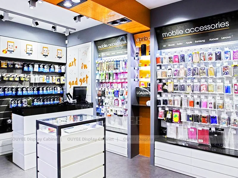 White And Wood Tone Phone Store Display Fixture - Image 3