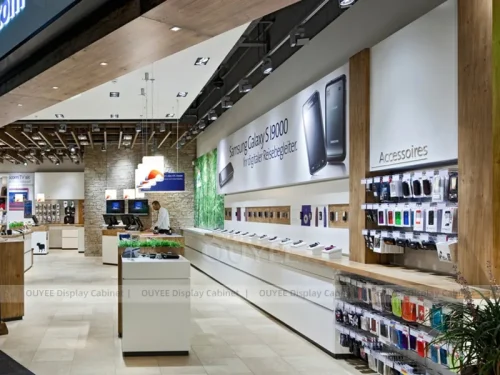 White And Wood Tone Phone Store Display Fixture