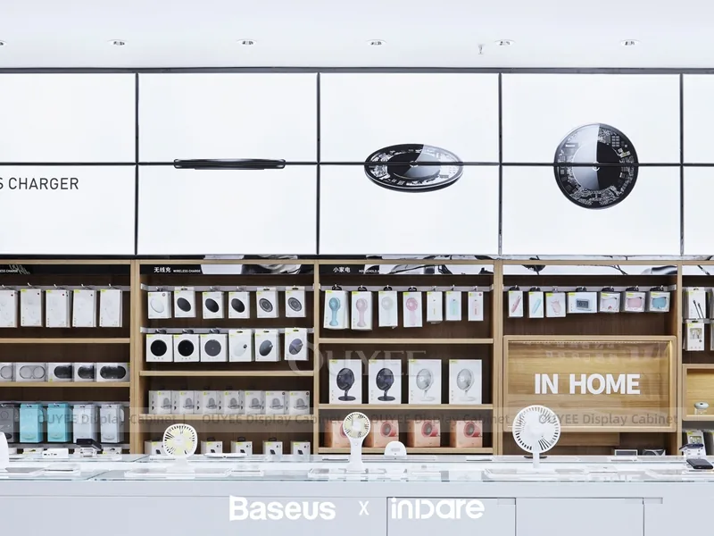 White And Wood Tone Phone Store Display Fixture - Image 4