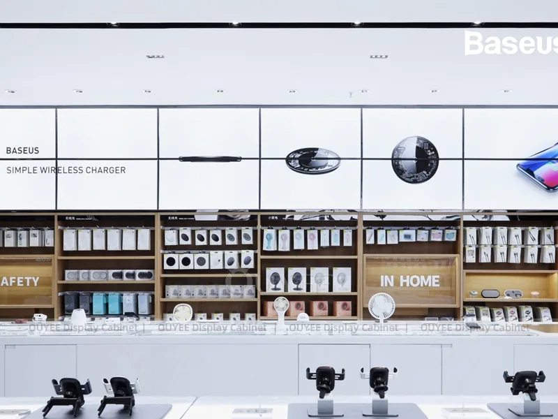 White And Wood Tone Phone Store Display Fixture - Image 5
