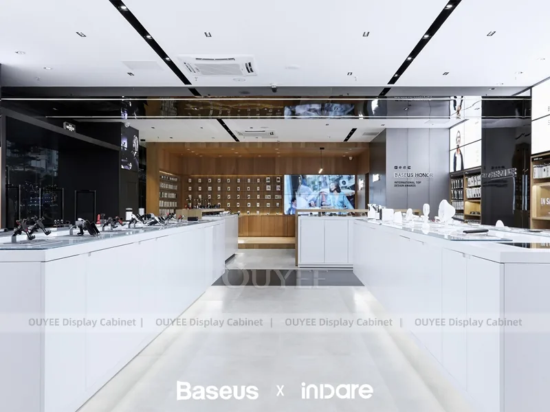 White And Wood Tone Phone Store Display Fixture - Image 6