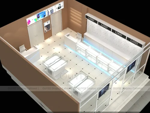 White And Wood Tone Phone Store Display Fixture
