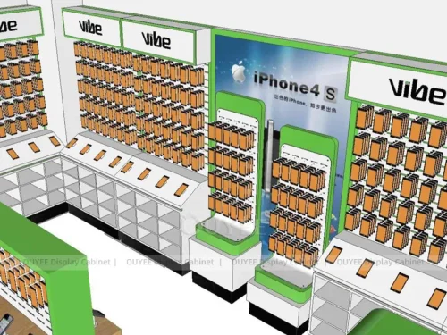 White And Wood Tone Phone Store Display Fixture