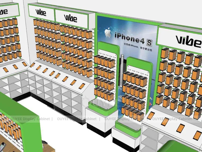 White And Wood Tone Phone Store Display Fixture