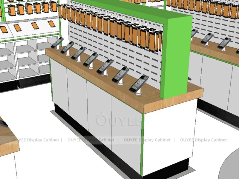 White And Wood Tone Phone Store Display Fixture - Image 3