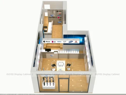 White And Wood Tone Phone Store Display Fixture