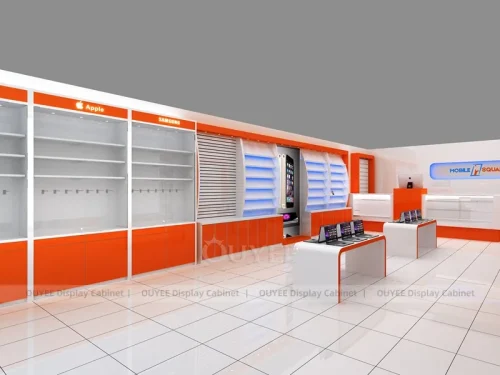 White And Wood Tone Phone Store Display Fixture