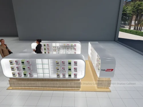 White And Wood Tone Phone Store Display Fixture