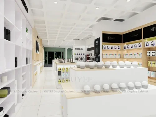 White And Wood Tone Phone Store Display Fixture