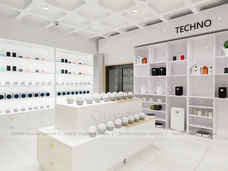 White And Wood Tone Phone Store Display Fixture - Image 2