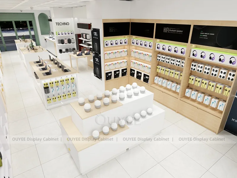 White And Wood Tone Phone Store Display Fixture - Image 3