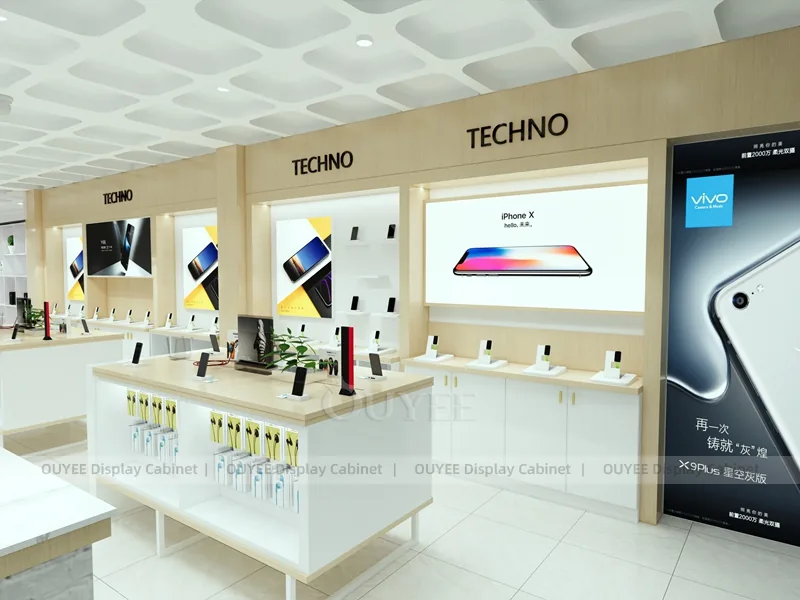 White And Wood Tone Phone Store Display Fixture - Image 5
