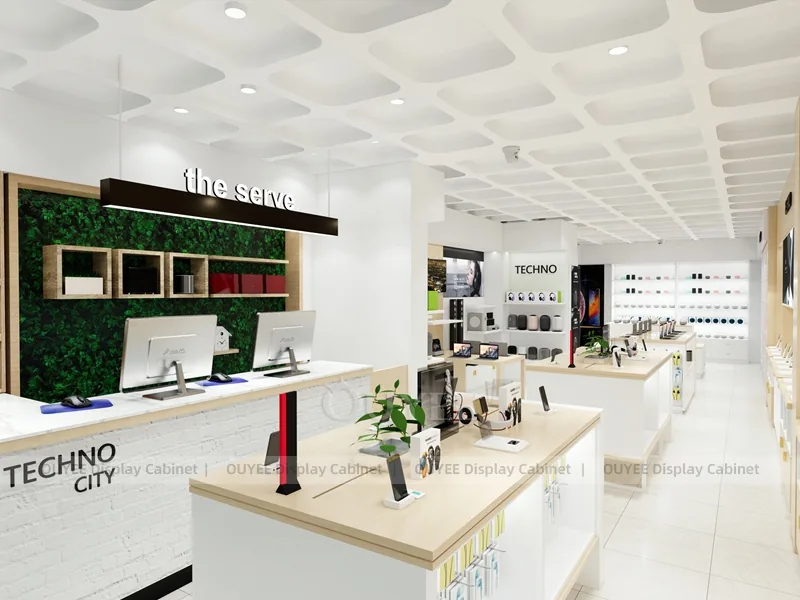 White And Wood Tone Phone Store Display Fixture - Image 6