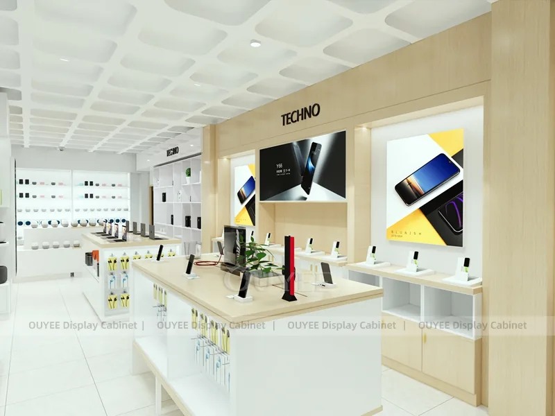 White And Wood Tone Phone Store Display Fixture - Image 7
