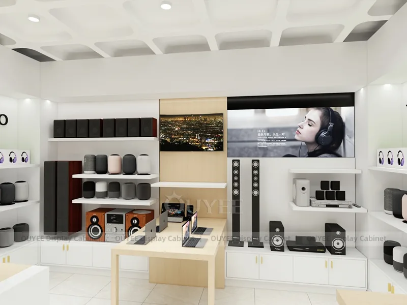 White And Wood Tone Phone Store Display Fixture - Image 8