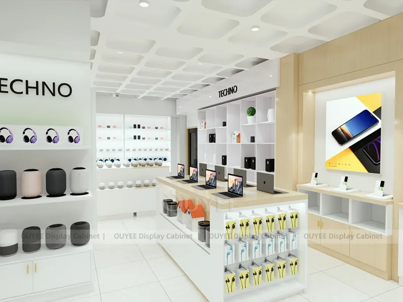 White And Wood Tone Phone Store Display Fixture - Image 9