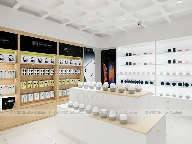 White And Wood Tone Phone Store Display Fixture - Image 10