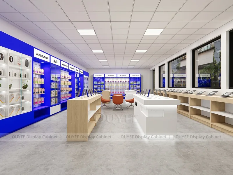 White And Wood Tone Phone Store Display Fixture - Image 3