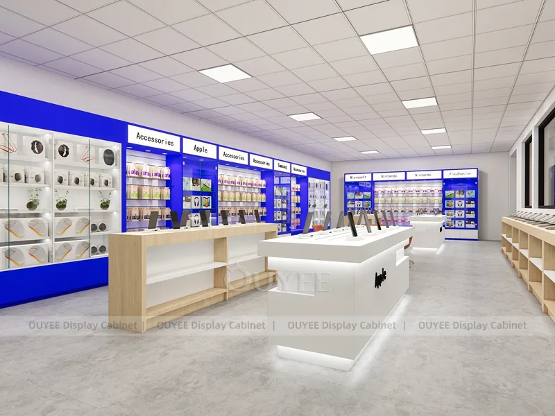 White And Wood Tone Phone Store Display Fixture - Image 4