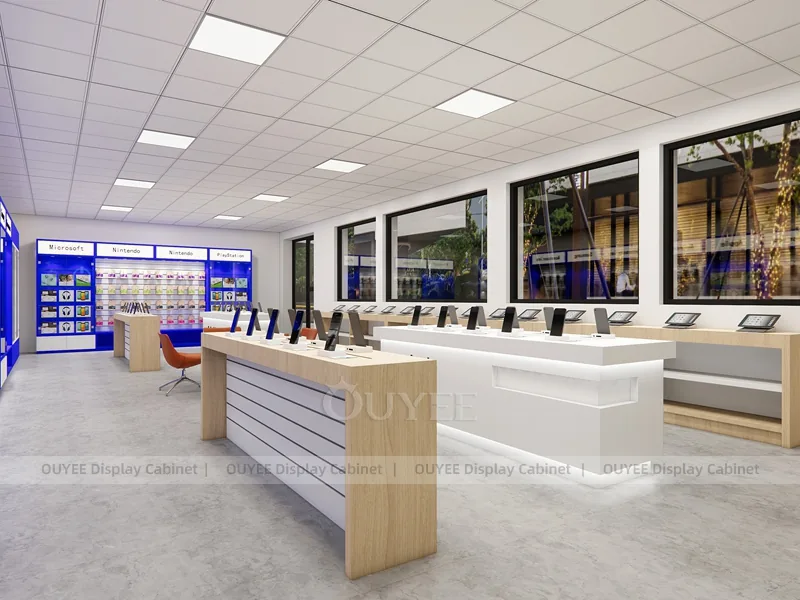 White And Wood Tone Phone Store Display Fixture - Image 5