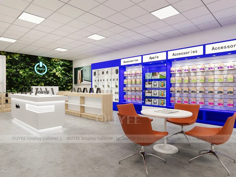 White And Wood Tone Phone Store Display Fixture - Image 6
