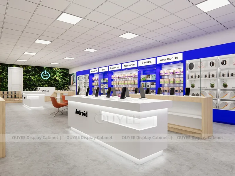 White And Wood Tone Phone Store Display Fixture - Image 7