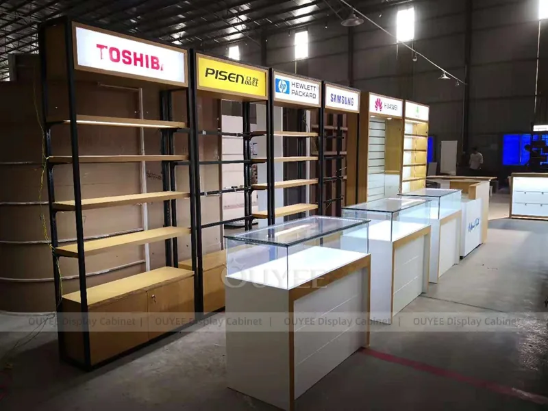 White And Wood Tone Phone Store Display Fixture - Image 5