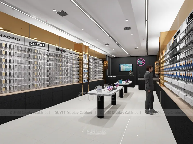 White And Wood Tone Phone Store Display Fixture - Image 2