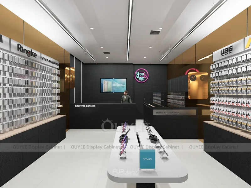 White And Wood Tone Phone Store Display Fixture - Image 3