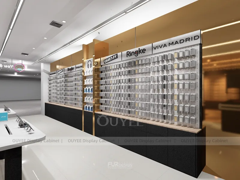White And Wood Tone Phone Store Display Fixture - Image 4