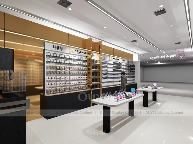 White And Wood Tone Phone Store Display Fixture - Image 5