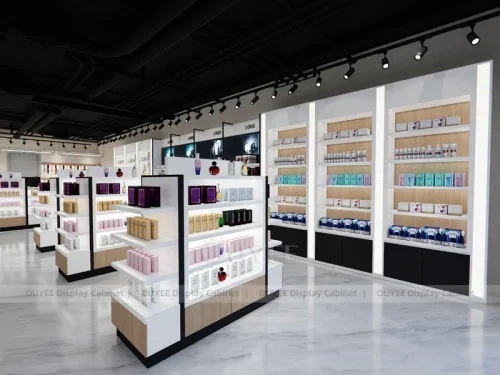 White Beauty Aisles Cosmetic Gondola Shelving Display