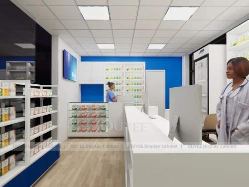 White Blue Pharmacy Desk Counter Display