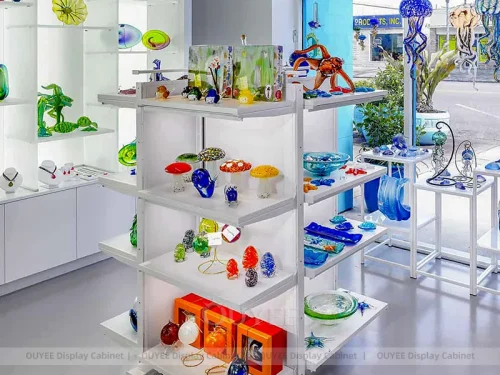 White Mobile Gift Display Shelving for Glass Art 01