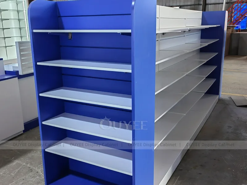 White Pharmacy Checkout Blue Counter Display - Image 3