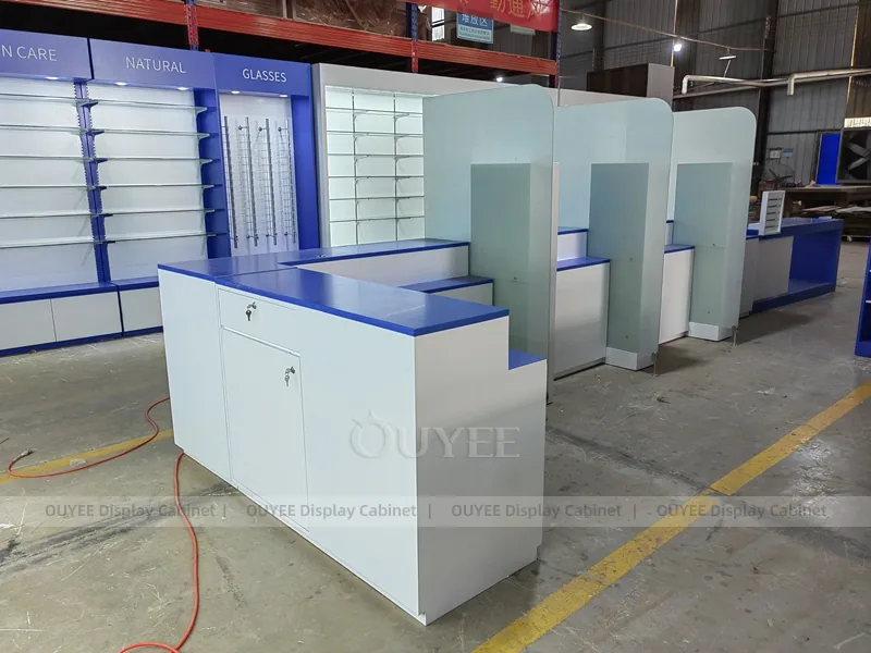 White Pharmacy Checkout Blue Counter Display - Image 4