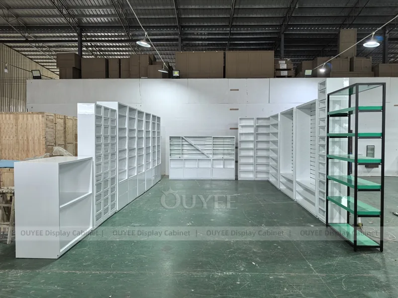 White Pharmacy Glass Corner Display Case