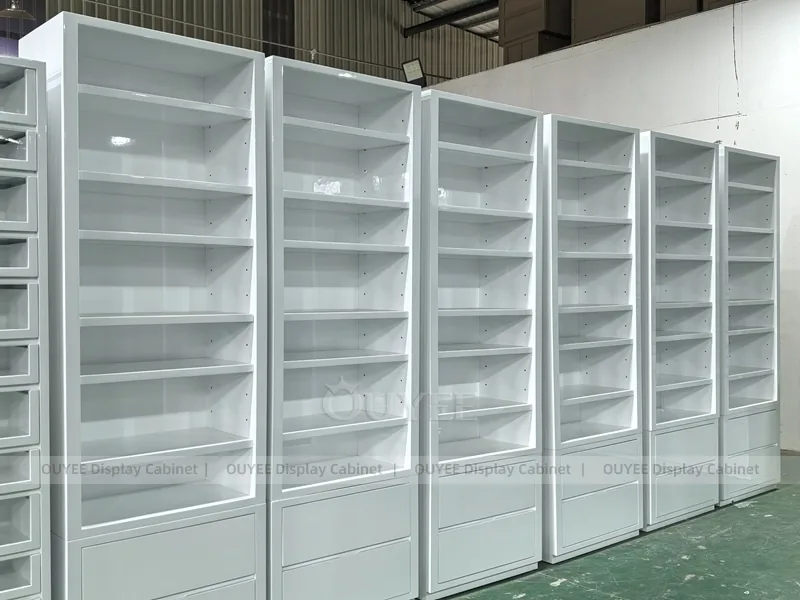 White Pharmacy Glass Corner Display Case - Image 3
