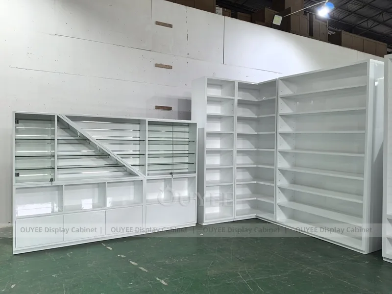 White Pharmacy Glass Corner Display Case - Image 4