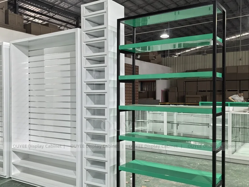 White Pharmacy Glass Corner Display Case - Image 6