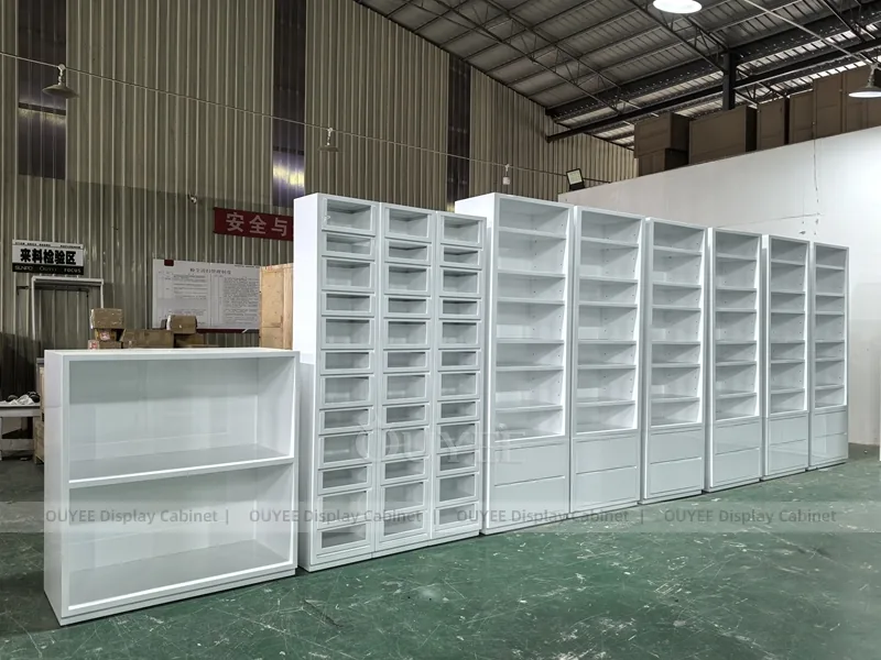 White Pharmacy Glass Corner Display Case - Image 8
