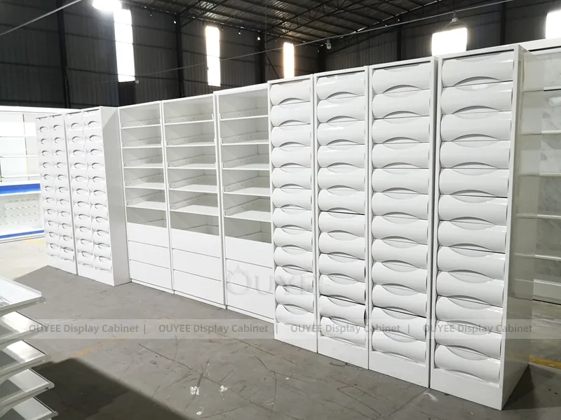 White Pharmacy Wall Shelving With Green Accent - Image 2