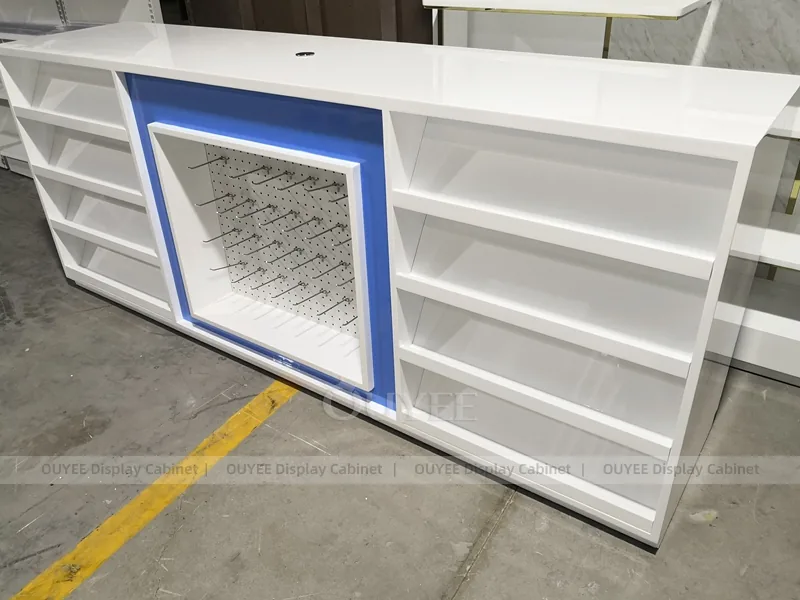 White Pharmacy Wall Shelving With Green Accent - Image 7