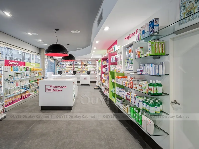 White Pink Pharmacy Shelving